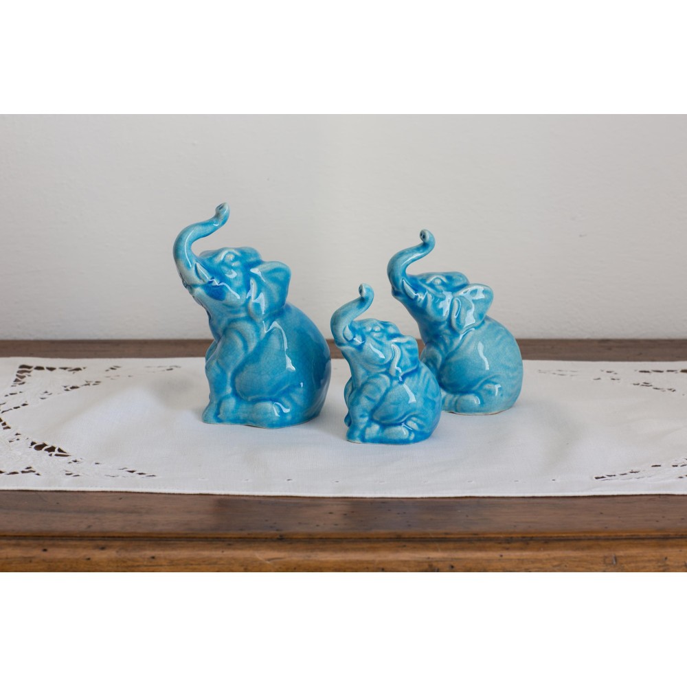 Blue glazed ceramic elephant